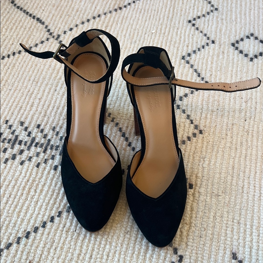 Soludos Colette Velvet Black Ankle Strap Heels, Size 9.5